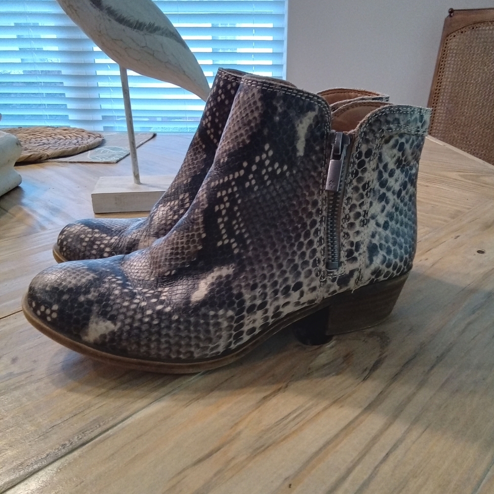 Lucky Brand Bartalino Leather Snakeskin Ankle Boots Size 7 - Picture 5 of 14